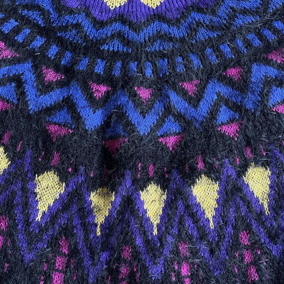 Time and Tru Sweater Womens Large Black Eyelash Fair Isle Side Slit Long Sleeve - Picture 3 of 11